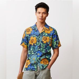Todd Snyder BOTANICAL CAMP COLLAR SHIRT IN BLUE